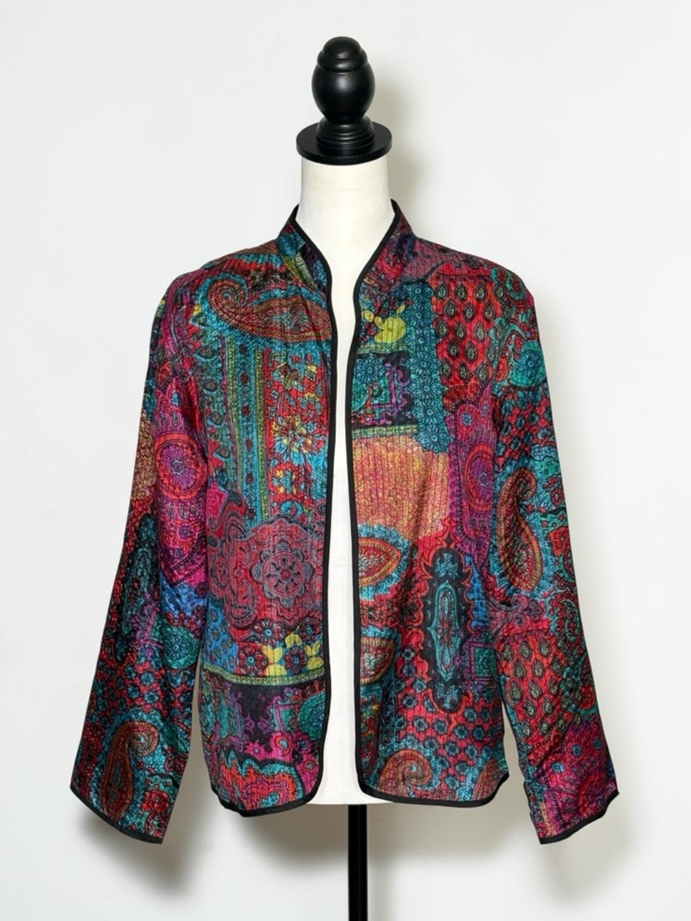 Chico's Vintage 100% Silk Paisley Art-to-Wear Open Front Jacket Size 1 (Medium)